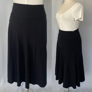 Christopher & Banks Midi Skirt Size 12 Black Solid Flare Circle Minimalist